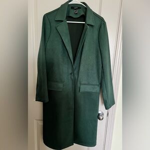 Forest green faux suede long jacket.  
Forever 21 
Juniors Size M